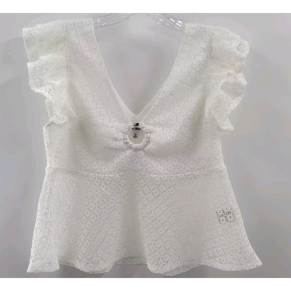 Steve Madden Lace Shirt-Key To My Heart-White-Crop. Size S‎